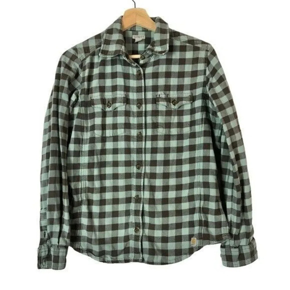 Carhartt Green Plaid Flannel Long Sleeve Button Down S - Picture 1 of 3